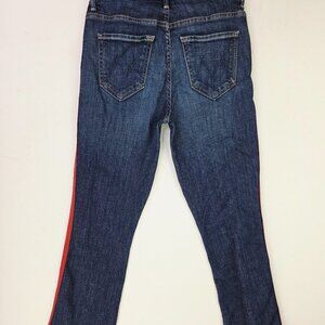 Mother Sz 25X26 Womens Insider Crop Step Fray Red Tuxedo Stripe Blue Denim Jeans